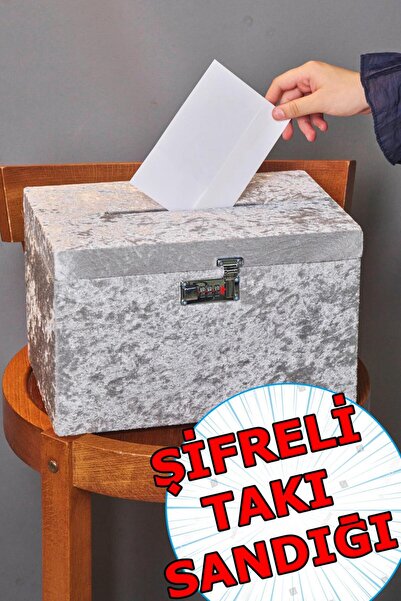 Dantelux صندوق مجوهرات مطلي بالمخمل بكلمة مرور (20x22x33 سم) - رمادي