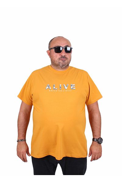 MocGrande Men's Plus Size Crew Neck T-Shirt Alive 25187 Mustard