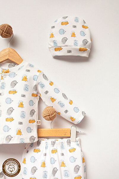 MAHFEL 100% Cotton Organic Hedgehog Printed Newborn Hospital Discharge Set 5 Pieces