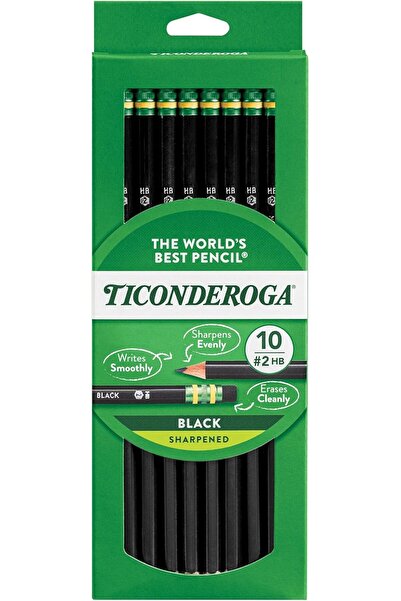 TICONDEROGA قلم رصاص جرافيت بغلاف خشبي، رقم 2 HB ناعم، مبراة مسبقًا، أسود، عب...