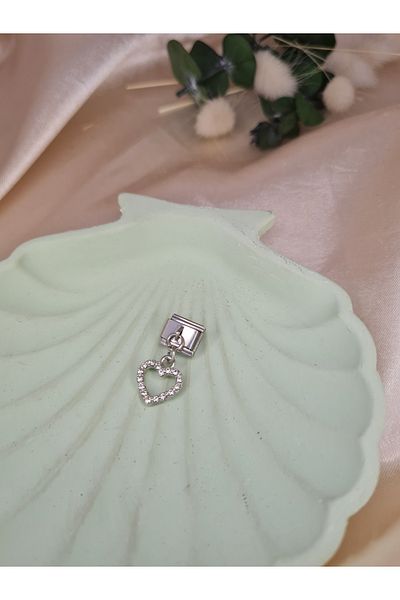 ZEYM COLLECTION "Steel Zircon Stone Heart Figured Charm – Bracelet and Necklace Compatible"