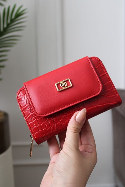 Mimoza Women's Two Compartment Zippered Wallet Crocodile Pattern