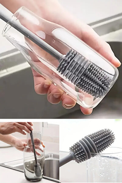 Mariva home Biberon Temizleme Fırçası Silikon Süt Şişe Yıkama Fırçası 360 Derece Döner Fonksiyonlu Uzun Saplı