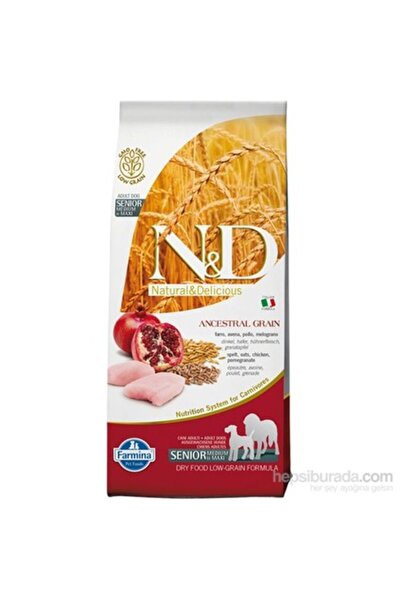 N&D Düşük Tahıllı Senior Tavuk ve Narlı Yaşlı Köpek Maması 12 Kg