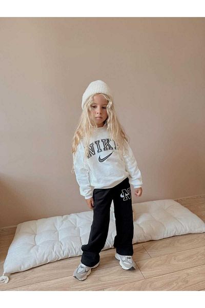 morpembej kadın erkek çocuk Children's Cotton Suit Set |   3 Thread Coffee-Black-Beige |   5-14 Years
