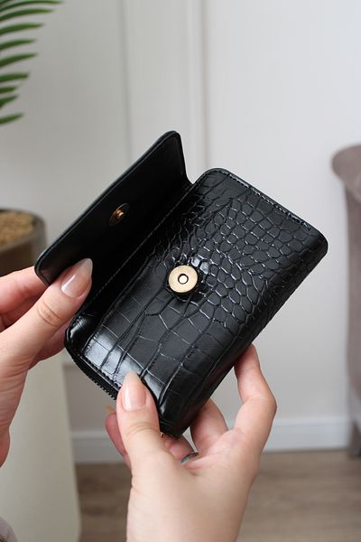 Mimoza Women's Two Compartment Zippered Wallet Crocodile Pattern