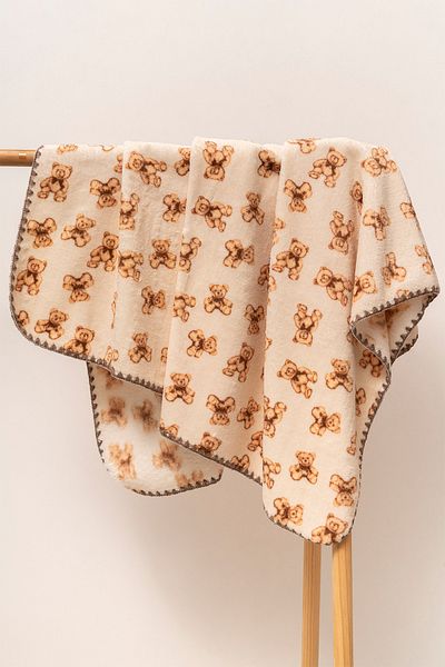 MAHFEL 100% Polar Teddy Bear Printed 1St Class Baby & Kids Blanket Cream