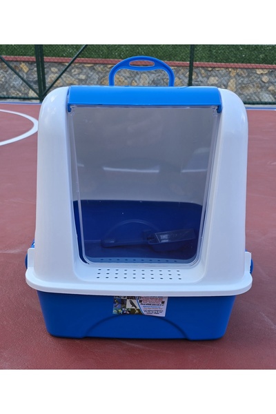 MİO KEDİ TUVALETİ Orta Boy KapaLı Kedi TuvaLet Kabı MAVİ Renk