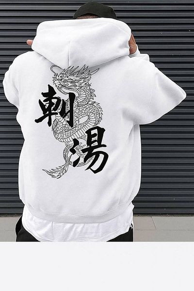 CLASSY.MODA Dragon Pattern Hooded Sweatshirt