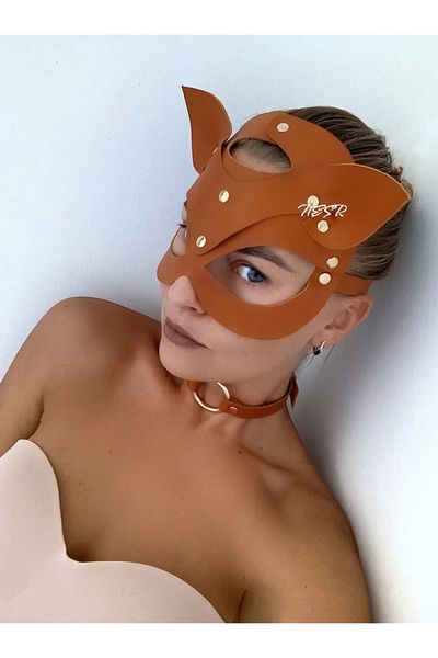 Sofya Passion Fancy Leather Mask with Naughty Cat Ears Leather Look, Role Play Costume Accessory