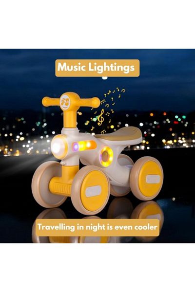 Kardett Yellow balance bike for children with 4 wheels, lights and music, interactive toy type r