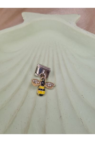 ZEYM COLLECTION "Steel Zircon Stone Bee Figured Charm – Bracelet and Necklace Compatible"