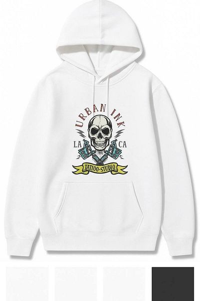 CLASSY.MODA Skull and Tattoo Machine Pattern Hooded Sweatshirt