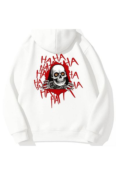 CLASSY.MODA Skull and Laughter Pattern Hooded Sweatshirt