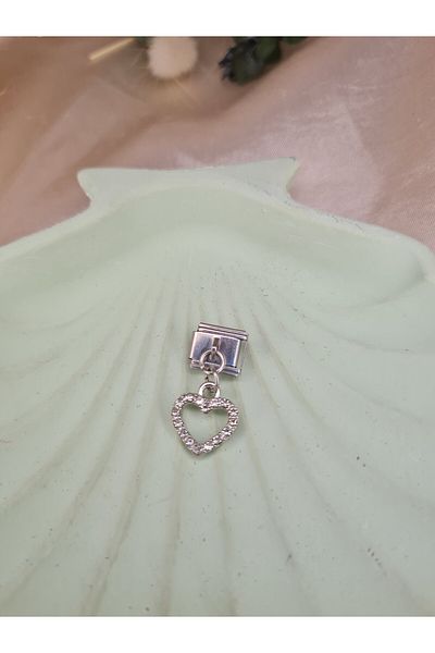 ZEYM COLLECTION "Steel Zircon Stone Heart Figured Charm – Bracelet and Necklace Compatible"