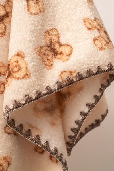MAHFEL 100% Polar Teddy Bear Printed 1St Class Baby & Kids Blanket Cream