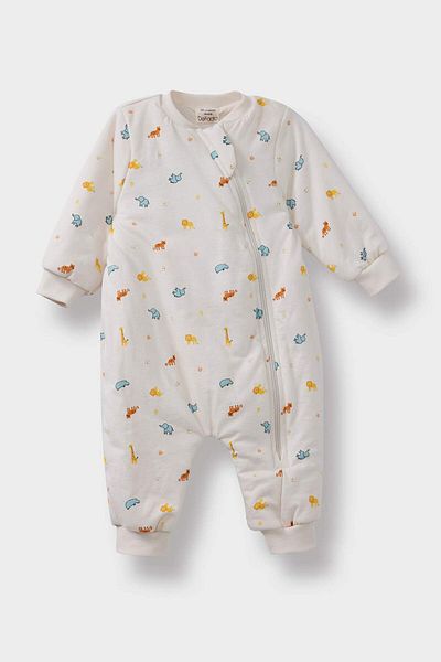 DeFacto Baby Boy Newborn 1 Tog Fiber Dinosaur Printed Combed Cotton Long Sleeve Jumpsuit F2218A525Au