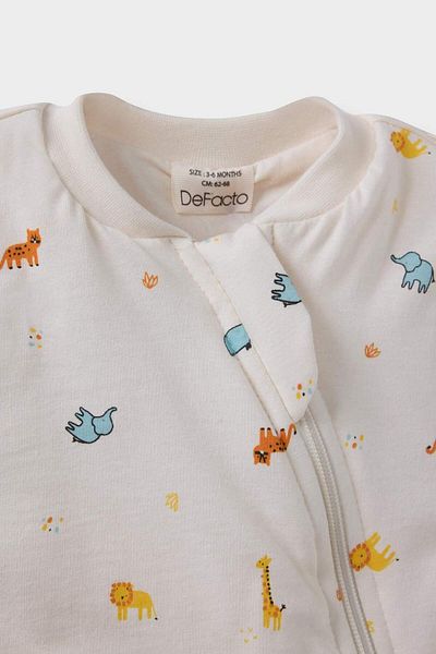 DeFacto Baby Boy Newborn 1 Tog Fiber Dinosaur Printed Combed Cotton Long Sleeve Jumpsuit F2218A525Au