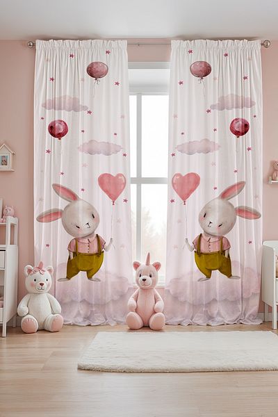 EVPANYA Balloon Rabbit Patterned Children's Baby Room Background Curtain (Single Wing Pricing)