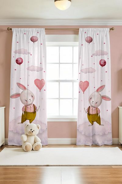 EVPANYA Balloon Rabbit Patterned Children's Baby Room Background Curtain (Single Wing Pricing)