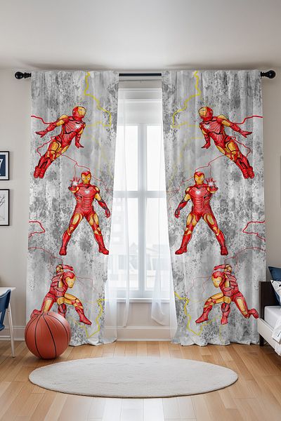 EVPANYA Triple Gray Demiradam Patterned Children's Baby Room Background Curtain (Single Wing Pricing)