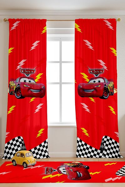 EVPANYA Racer Red Mcqueen Patterned Children's Baby Room Background Curtain (Single Wing Pricing)