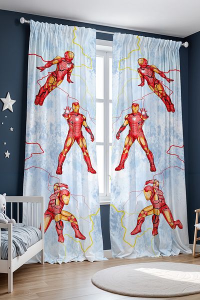 EVPANYA Triple Blue Demiradam Patterned Children's Baby Room Background Curtain (Single Wing Pricing)