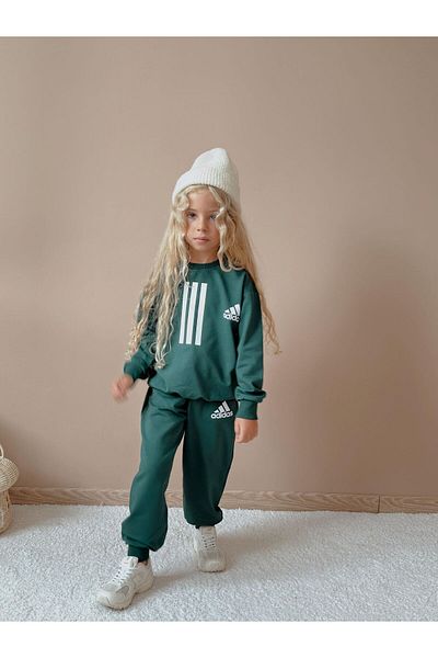 morpembej kadın erkek çocuk Children's Cotton Suit Striped Set |   3 Thread Coffee-Black-Beige |   5-14 Years