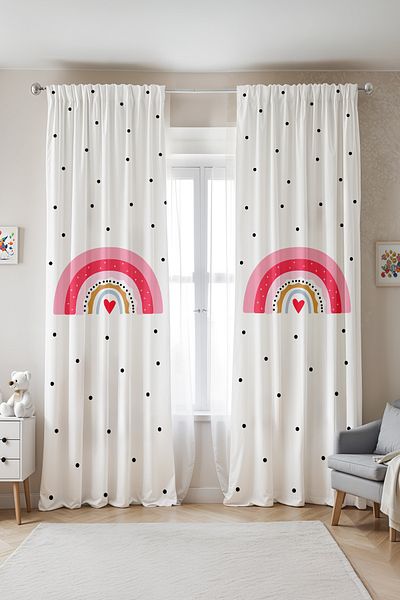 EVPANYA Pink Rainbow Patterned Children's Baby Room Background Curtain (Single Wing Pricing)