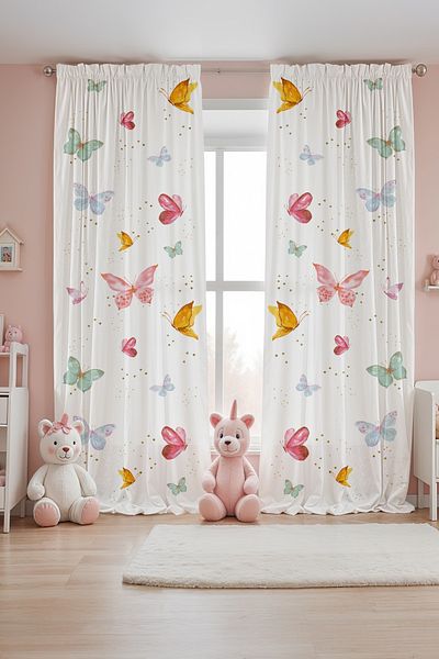 EVPANYA Butterfly Valley Patterned Children's Baby Room Background Curtain (Single Wing Pricing)
