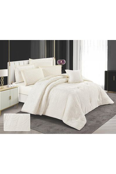 Red Rose Oscar Embroidered Microfiber Bedspread - Two Person, 7 Pieces Set