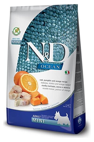 N&D Nd Ocean Mini Adult 2,5kg Balkabaklı Morina Balıklı ve Portakallı Tahılsız Küçük Irk Yetişkin Kö
