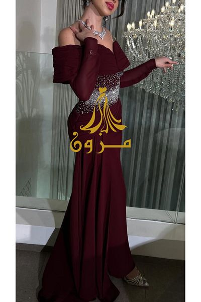 MEZON FASHION Burgundy crystal-embellished evening dress