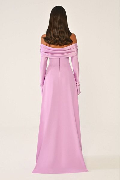 ALFABETA Elegant long evening dress with lapel detail, short sleeves and long sleeves