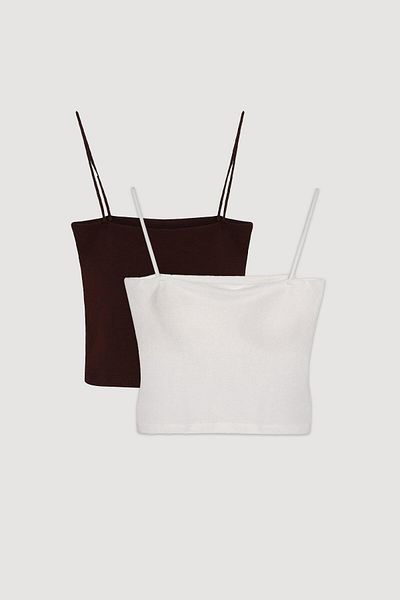 Quzu Modal Strap Crop Basic Undershirt 2 Pack Ecru-Brown