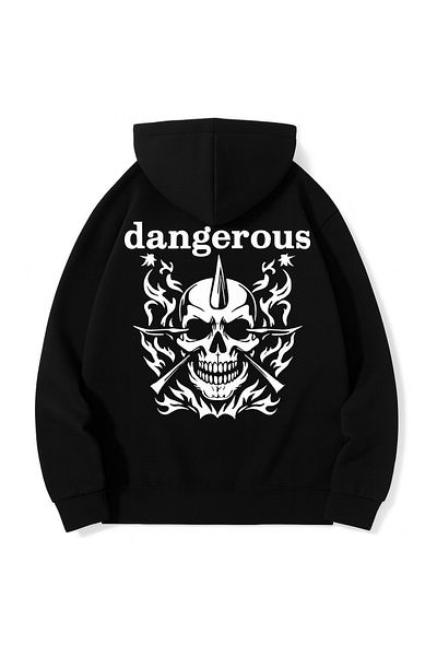 CLASSY.MODA Dangerous Skull Pattern Hooded Sweatshirt