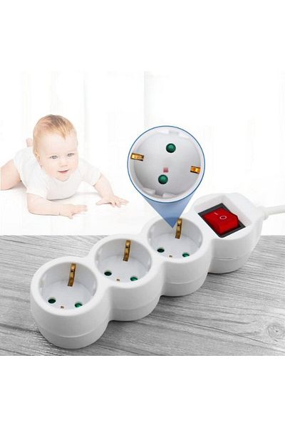 Mercaton Extension Cord with Switch, 3 Sockets with Grounding, 3 x 1.5 mm², 5m, White