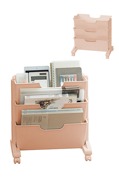 KidLe 3 Tier Slim Rolling Utility Cart with Wheels, Movable Unique Bookcase with 3 Drawers
