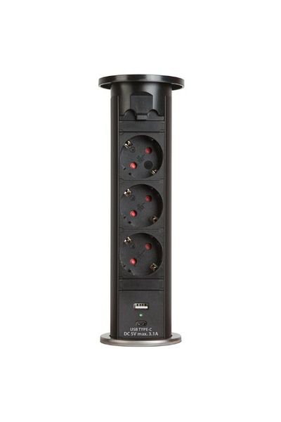 Mercaton Concealed Electrical Distributor, Motorized, for Desk or Countertop, 3 Sockets with Child Protection, 1