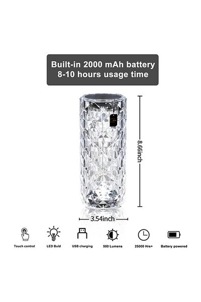 Generic Crystal Table Lamp Rose Lamp, 3 Color Touch Control Rechargeable Lamp, Colorful and Adjustable, Roma