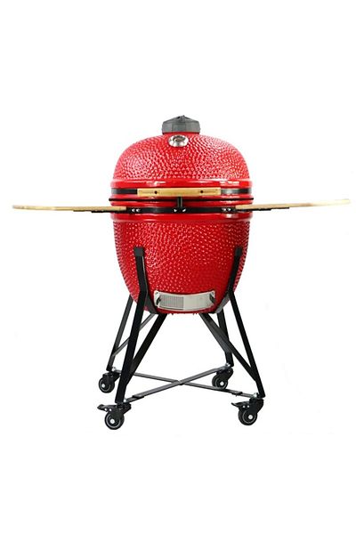 Mercaton Charcoal garden barbecue, round grill, ceramic, with wheels, lid, shelves, 128x80x120 cm, Kamado L-s