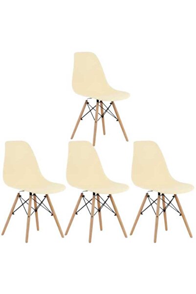 Mercaton Set 4 Scaune Stil Scandinav cu Picioare din Lemn de Fag, Sezut PP, 46 x 54 x 81 cm, Crem