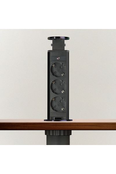 Mercaton 3-outlet distributor with child protection, Metal Housing, Countertop Mounting, Pop-Up System, 23