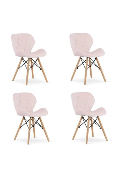 Mercaton Set 4 scaune stil scandinav, Mercaton, Lago, catifea, lemn, roz, 48x...