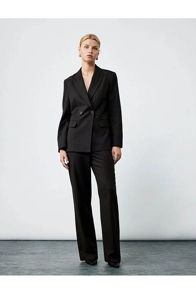 Koton Flap Double Pocket Double Breasted Black Women's Blazer Jacket 6Wak50021Uw