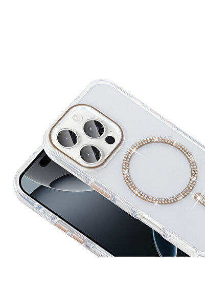 Nezih Case Apple iPhone 15 Pro Max Kılıf Taşlı Tasarım Magsafe Şarj Özellikli Silikon Kapak