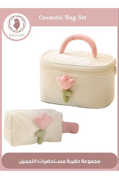 KHAJUL حقيبة مكياج مبطنة من قماش مخملي بتصميم زهرة التوليب، منظم أدوات تجميل ...