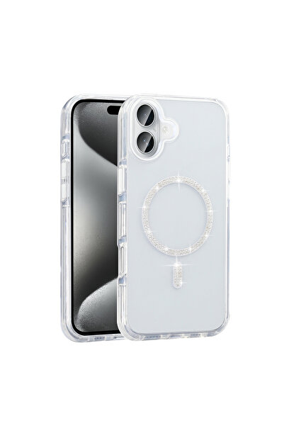 Nezih Case Apple iPhone 16 Plus Kılıf Taşlı Tasarım Magsafe Şarj Özellikli Si...