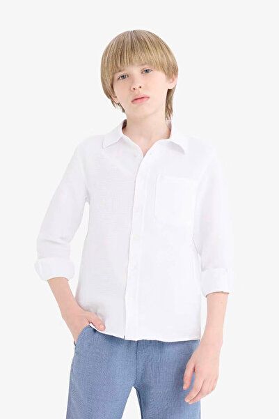 DeFacto Polo Yaka Oxford Uzun Kollu Okul Beyaz Erkek Çocuk Gömlek T8854A6/WT34