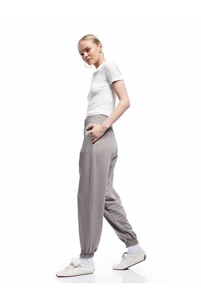 Koton High Waist Pocket Comfortable Fit Jogger Gray Women's Sweatpants 6Wal40022Ik